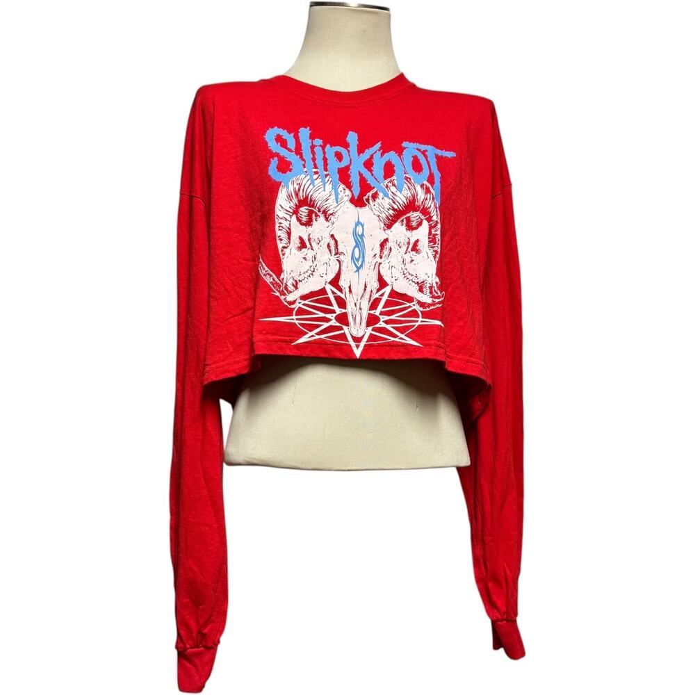 Slipknot 2021 Band Concert Long Sleeve Cropped T-Shirt Red Blue XXL